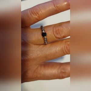 Black CZ ring silver and gold tone